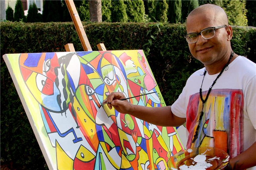 Edson Santanapräsentiert seine farbenfrohe Kunst in Tübingen