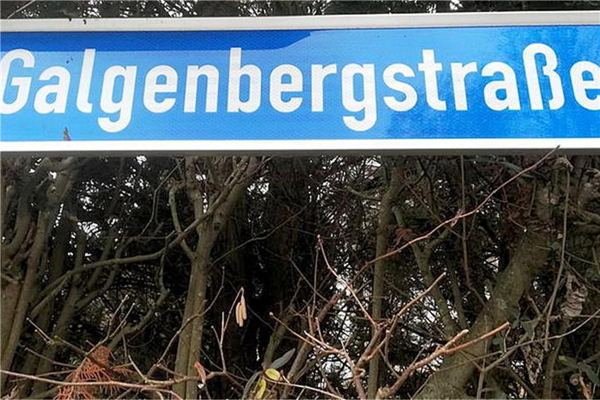 Das ist eines der Straßenschilder der Tübinger Galgenbergstraße, die passenderweise zum Bergfriedhof führt. Bild: Arndt Spieth